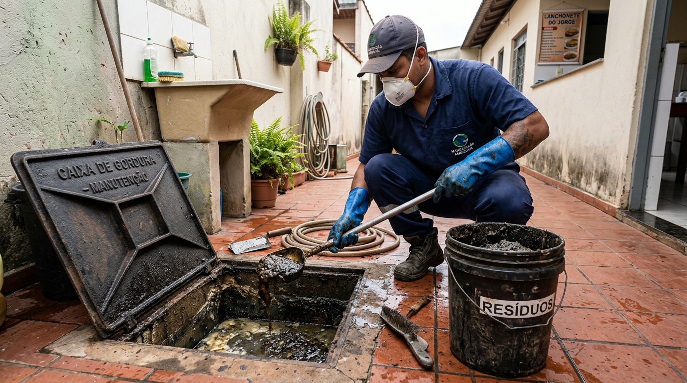 Remoção de resíduos da caixa de gordura em Vitória-ES